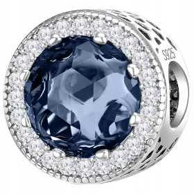    Charms Perline Gemma Strass Pietra Blu Cuori Cuori Argento 925