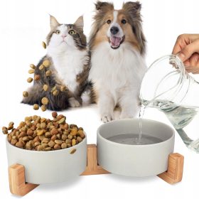    Un set di due ciotole per nutrire più cuccioli contemporaneamente, ceramica Mersjo, sfumature di grigio, 0,8 l