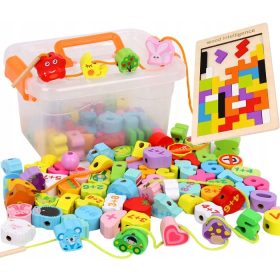    PERLINE BLOCCHI DI LEGNO PER INFILATURA MONTESSORI SET EDUCATIVO GRANDE