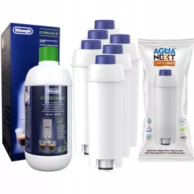    6× Filtro acqua Agua Next per macchina da caffè Delonghi, bianco 1 pz + Decalcificante Delonghi Ecodecalk DLSC500 500 ml