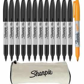    12× Pennarello per ceramica, per legno, per cartone, per metallo, per carta, per plastica, per vetro, per tessuti, permanente Sharpie nero 1 pz + Pennarello indelebile Sharpie arancione 1 pz.