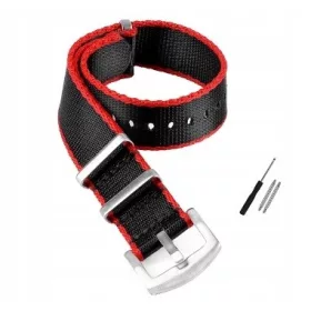    CINTURINO NATO LUNGO 22MM NERO ROSSO + TELESOPS + STRUMENTO - PREMIUM