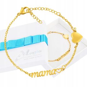    Bracciale cuore regolabile in oro. Iscrizione Mom Woman Engraving Love Box