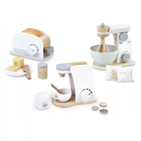    Una serie di elettrodomestici: mixer, tostapane, caffettiera