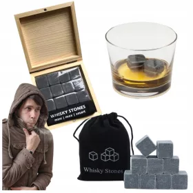   Cubetti di whisky in legno con pietre di ghiaccio, 12 pezzi. REGALO PER UN UOMO
