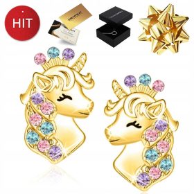    Orecchini a bottone con unicorno placcati in oro per ragazze