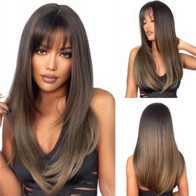    Parrucca lunga da donna in capelli sintetici marroni Mingsiben