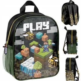    Zaino asilo Minecraft Paso a scomparto singolo per ragazzi, ragazze, nero, sfumature di verde, multicolore