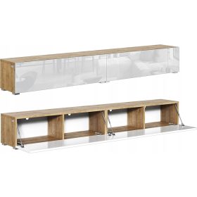  Mobile TV 210 cm, cassettiera, rovere bianco lucido