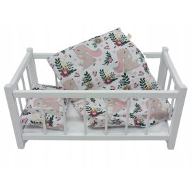    LETTO PER BAMBOLE IN LEGNO CON LETTO BIANCO CONIGLIETTO - A SCEGLIERE