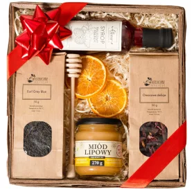 CONFEZIONE REGALO CESTINO REGALO MIELE SCIROPPO TÈ