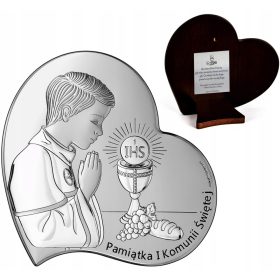  QUADRO IN ARGENTO, SOUVENIRE DI COMUNIONE, RAGAZZO, INCISO