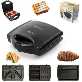    Grill elettrico a contatto PIASTRE INTERCAMBIABILI 3in1 SI FERRO PER WAFFLE TOSTER GRILL 3in1 nero 700 W
