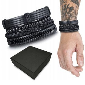  Set bracciale in pelle Set 4in1 da uomo