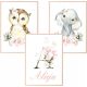  Set di 3 foto A3 Animali fiori Nome del bambino