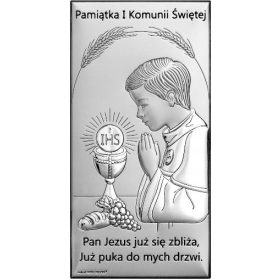    Immagine in argento e incisione ricordo di un ragazzo della Prima Comunione