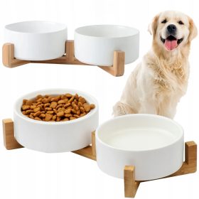    CIOTOLA DOPPIA IN CERAMICA PER CANI E GATTI CIOTOLE IN CERAMICA SU SUPPORTO 2x400ml