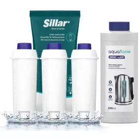    3× Filtri acqua Sillar SIL001 per macchina da caffè Delonghi + decalcificante universale AquaFloow per macchina da caffè - 0,5 l