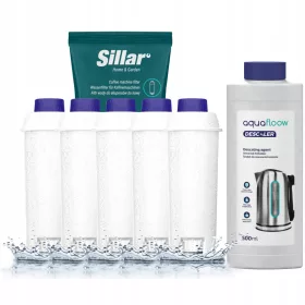    Filtri acqua Sillar 5_SIL001 per macchine da caffè Delonghi, 5 pz + decalcificante universale AquaFloow per macchine da caffè - 0,5 l