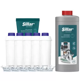    Set Sillar per macchina da caffè Delonghi: 5x filtro acqua + decalcificante 1l