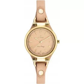    Orologio da donna color salmone dorato con cinturino in pelle, design elegante per donna