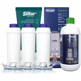    3× Filtri acqua Sillar SIL001 per macchina da caffè Delonghi + Decalcificante Delonghi Ecodecalk DLSC500 500 ml