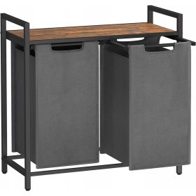    Cesto portabiancheria da terra Vasagle 92l, nero, sfumature di marrone e beige, sfumature di grigio e argento