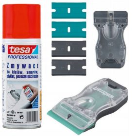   Tesa 60042-00001-01 solvente colla 200 ml + set attrezzi Wolfcraft 5 pz.