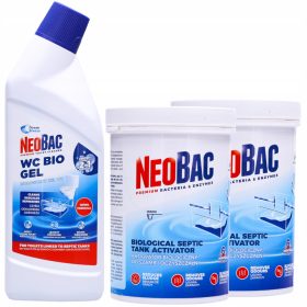    2× Polvere NeoBac per fosse settiche 0,6 l 0,6 kg + Gel detergente per WC NeoBac 750 ml