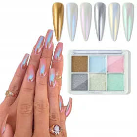    6 X PALETTE IBRIDA IN FOGLIO EFFETTO SIRENA IN POLVERE PERLATA
