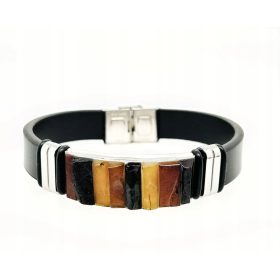  ELEGANTE BRACCIALE DA UOMO IN PELLE AMBRATA IN ACCIAIO