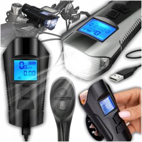    Illuminazione per biciclette Be-active.pl Lampada per bicicletta, torcia frontale con allarme, USB 220 lm