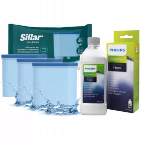    Filtro acqua Sillar per macchine da caffè espresso Philips Saeco, 3 pezzi + Decalcificante liquido per decalcificante Philips Saeco 0,25 l