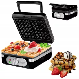    Macchina per waffle Camry potente per 2 waffle grandi e croccanti, temperatura regolabile, 2000 W