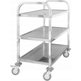   Carrello cameriere a 3 ripiani in acciaio inox, maniglia a profilo quadrato 750x400x835 mm | TECNICA, Linea Argento