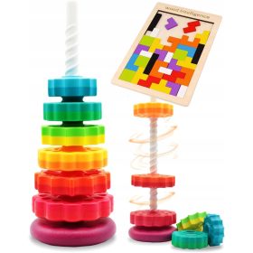    Torre sensoriale arcobaleno a piramide attorcigliata con blocchi per bambini Montessori
