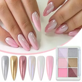    6 X PALETTE DI POLVERE PER UNGHIE PANNELLO A SPECCHIO EFFETTO SIRENA