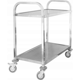   Carrello cameriere, 2 ripiani, acciaio inox, maniglia a profilo quadrato, 750x400x835 mm | TECNICA, Linea Argento