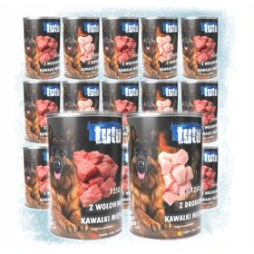    PEZZI DI CARNE DA 15 KG 12 x 1250g Cibo umido per cani in scatola in salsa