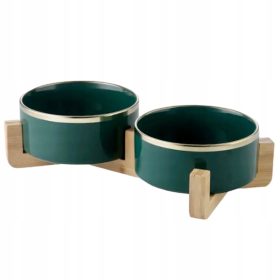    CIOTOLA PER CANI E GATTI DOPPIA IN CERAMICA 2 x 400ml SU SUPPORTO GLAMOUR