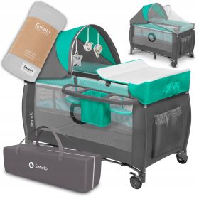    Lettino da viaggio a due livelli + fasciatoio + MATERASSO SPESSO Lionelo Sven + coperta in bambù fasciatoio LIONELO BAMBOO pannolino