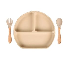   Piatto in silicone con ventosa per bambini + posate beige BLW 6m+ Chichi