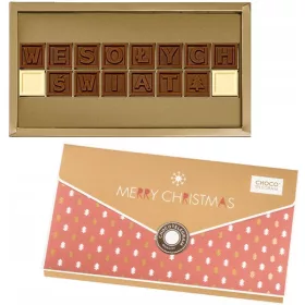    Auguri di Natale composti da 16 cubetti di cioccolato in una busta natalizia