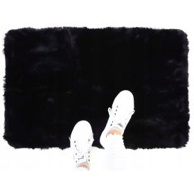    TAPPETO IN VELLUTO PELUCHE CONIGLIO PELO CONIGLIO NERO LAVABILE 80x120 CM