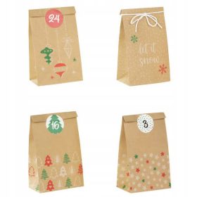    CALENDARIO DELL'AVVENTO SACCHETTI IN CARTA KRAFT FAI DA TE REGALO NATALE 24pz