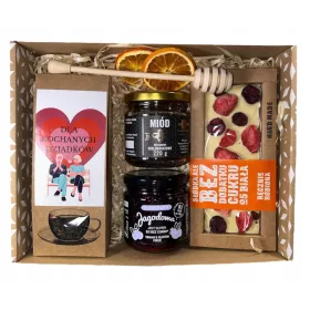 Set cesto regalo, tè, marmellata, miele