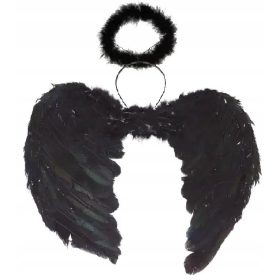    Set Fallen Angel, ali nere 60x45 cm + aureola nera di Halloween