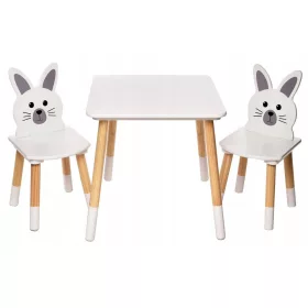    SET Tavolo in Legno + 2 Sedie per Bambini Coniglietti Bianchi