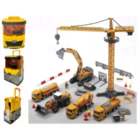    SET VALIGIA GRANDE VEICOLI DA COSTRUZIONE ESCAVATORE GRU CAMION FIGURINE