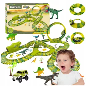    MEGA RACE TRACK XXXL DINOSAURO DINO PARK FIGURINE TREX AUTO LOOP 260 ELEMENTI.
